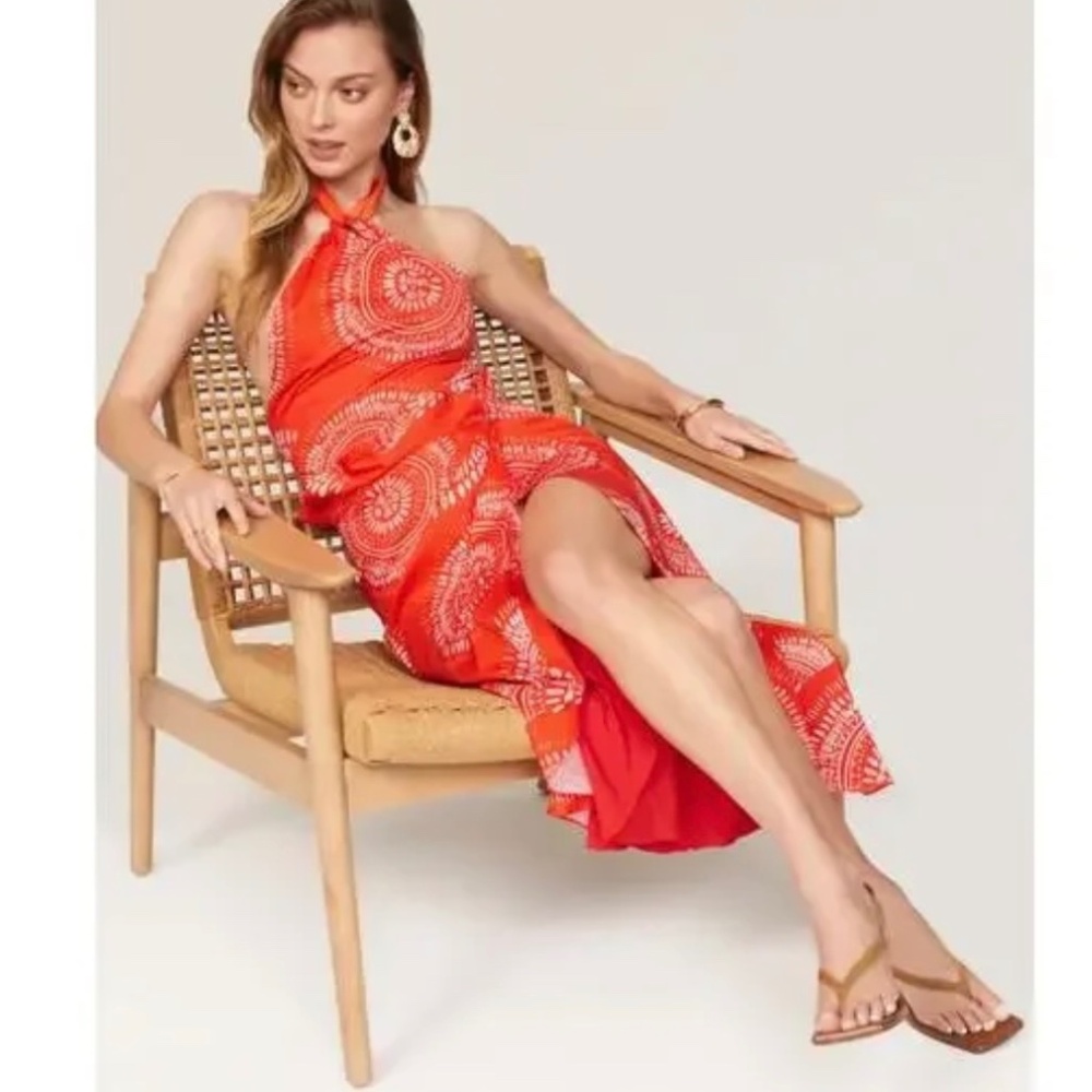 Andrés Otálora Selva Midi Dress Orange Printed Cotton Halter Sarong Resort - 6